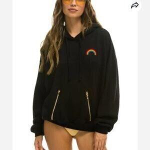 🆕Aviator Nation Black Hoodie with Rainbow Accent